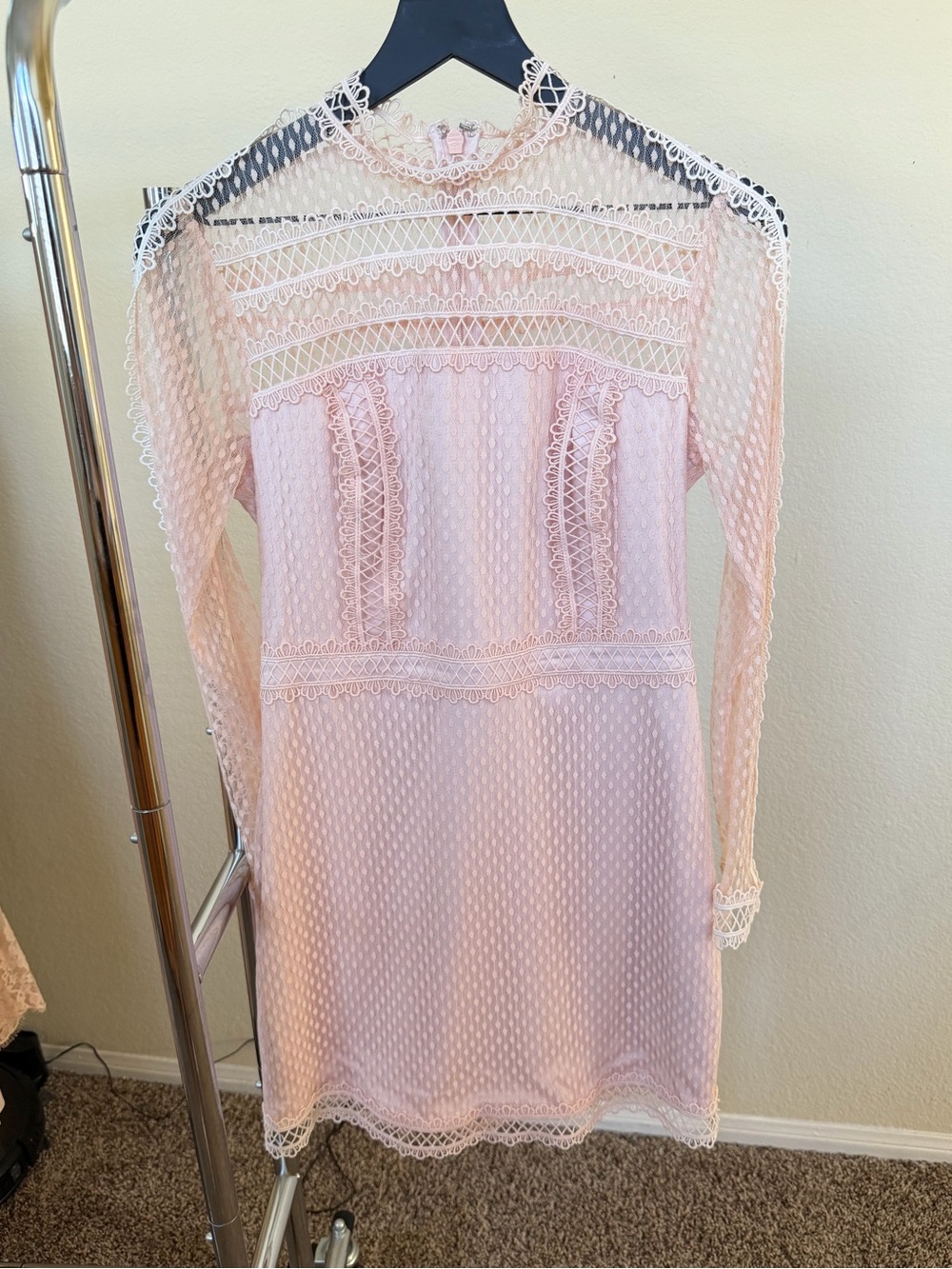 bebe Blush Lace Long-Sleeve Mini Dress